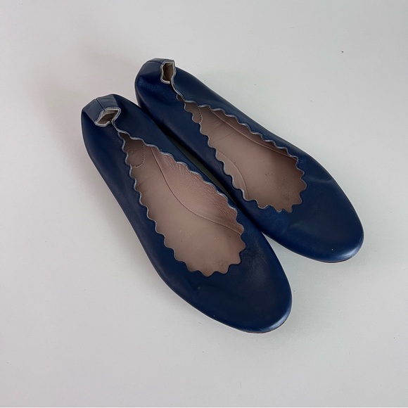 Chloe Shoes - Chloe Womens Lauren Scalloped Blue Leather Flats